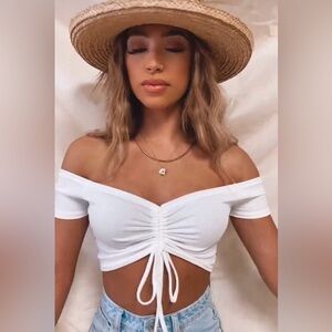 White Off-Shoulder Ruched crop top size L